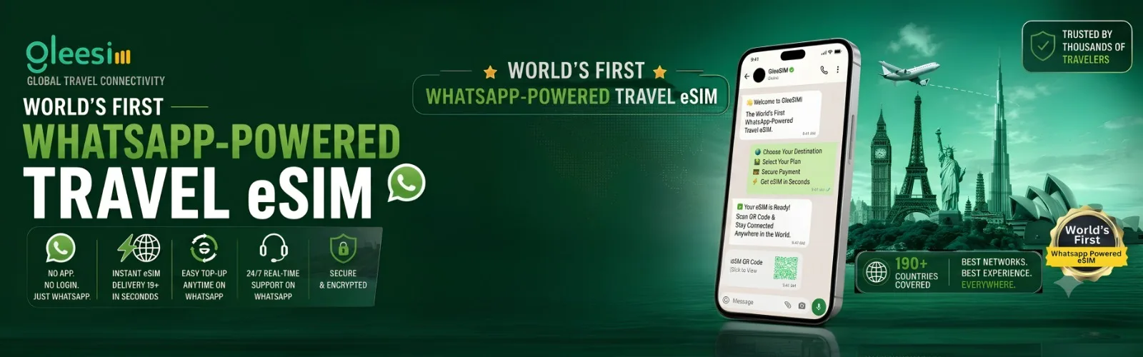 World's first WhatsApp-powered travel eSIM with instant activation and global coverage.